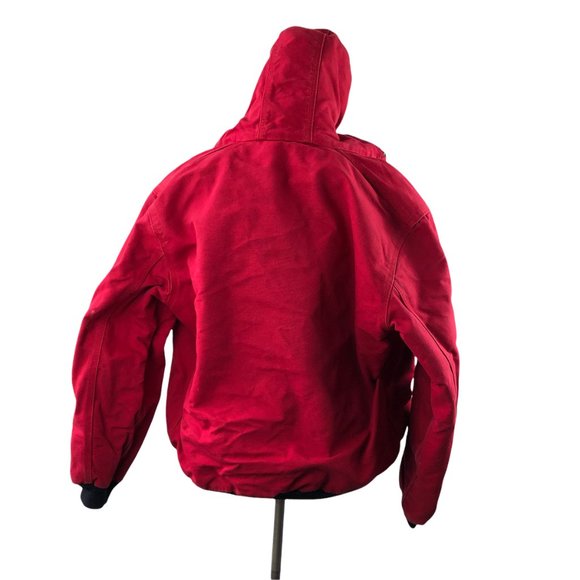 Carhartt USA Made J140 Quilt Lined Duck Canvas Hooded Jacket Red Men's Medium - Picture 2 of 12